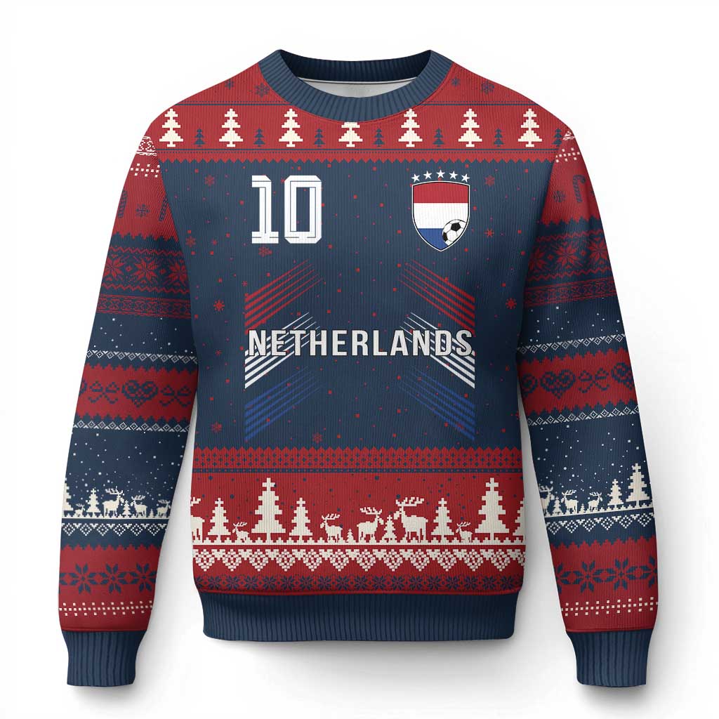 Netherlands Soccer Sports Graphic Number 10 Jersey Style Ugly Christmas Sweater Proud Nederlands Holland Football Fans Game Day Pride