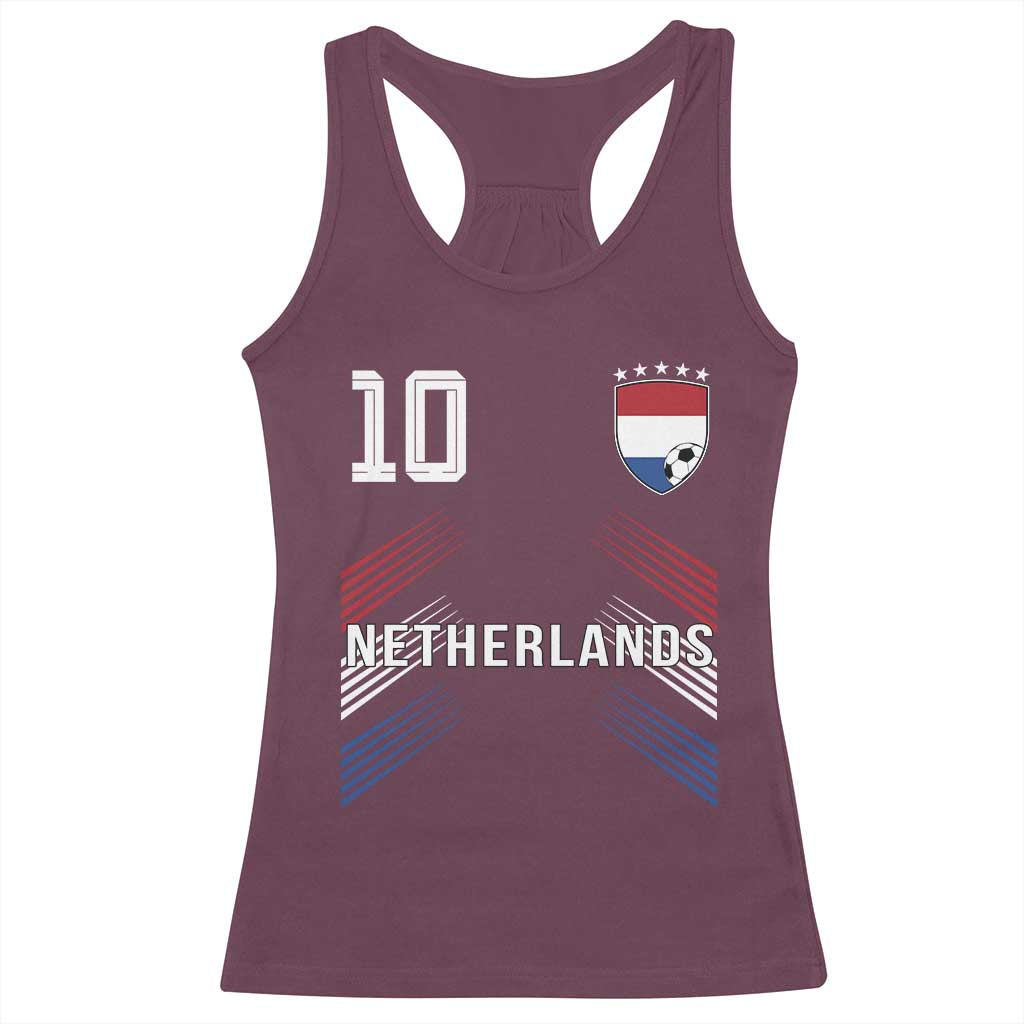 Netherlands Soccer Sports Graphic Number 10 Jersey Style Racerback Tank Top Proud Nederlands Holland Football Fans Game Day Pride