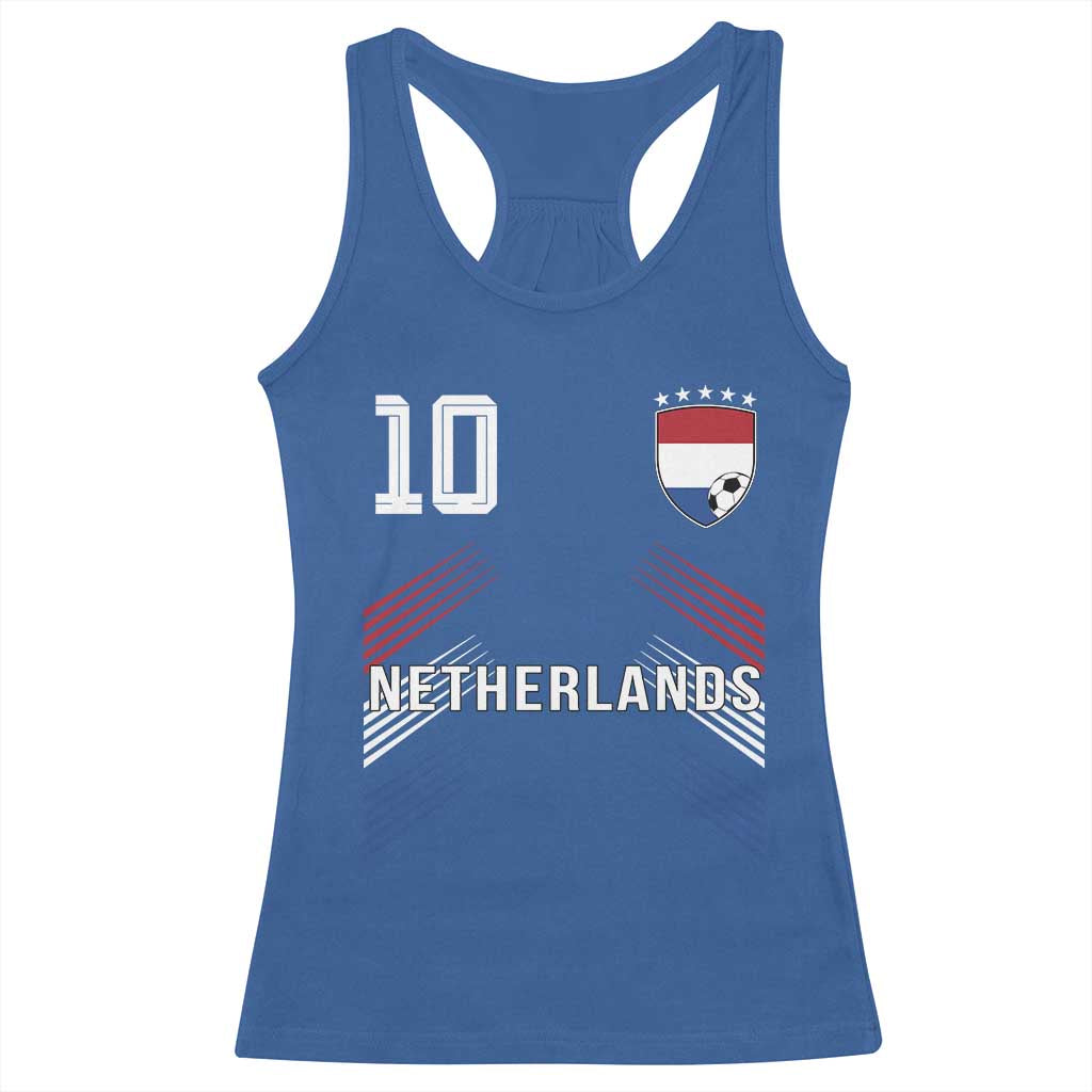 Netherlands Soccer Sports Graphic Number 10 Jersey Style Racerback Tank Top Proud Nederlands Holland Football Fans Game Day Pride