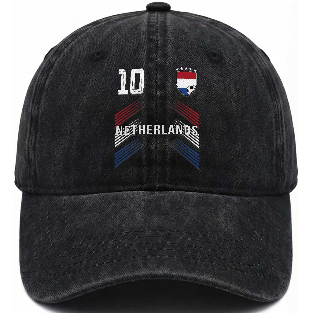 Netherlands Soccer Sports Graphic Number 10 Jersey Style Washed Cotton Baseball Cap Proud Nederlands Holland Football Fans Game Day Pride