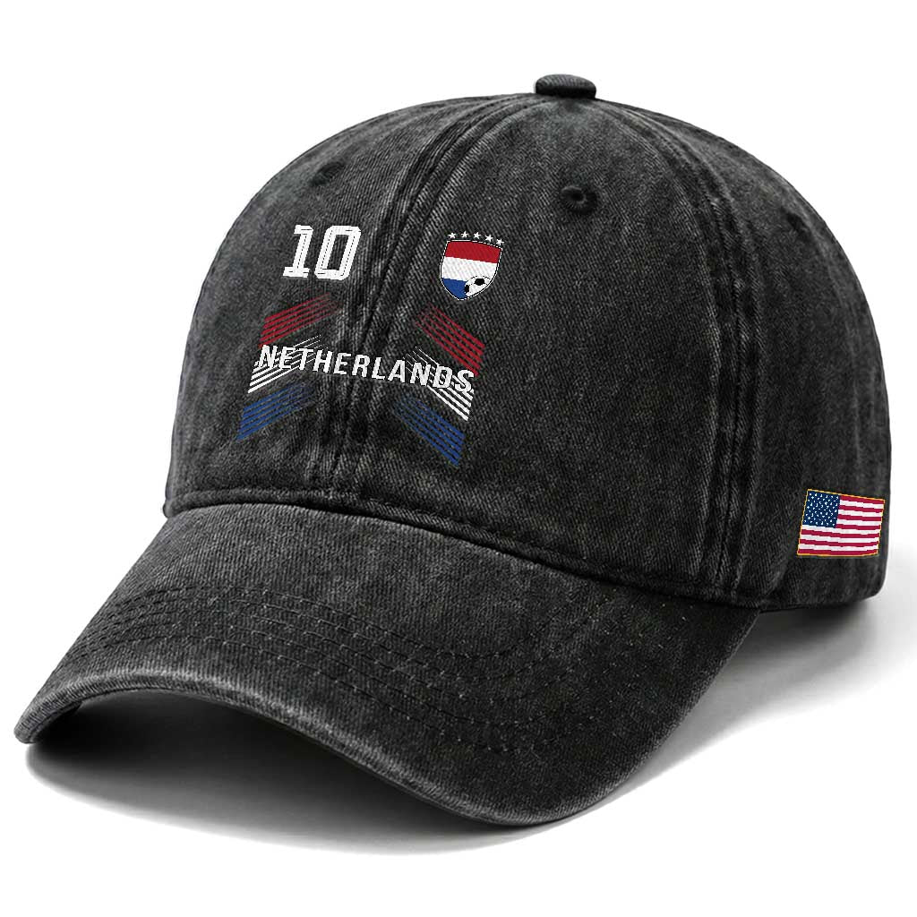 Netherlands Soccer Sports Graphic Number 10 Jersey Style Washed Cotton Baseball Cap Proud Nederlands Holland Football Fans Game Day Pride