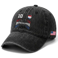 Netherlands Soccer Sports Graphic Number 10 Jersey Style Washed Cotton Baseball Cap Proud Nederlands Holland Football Fans Game Day Pride