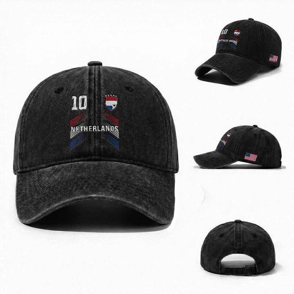 Netherlands Soccer Sports Graphic Number 10 Jersey Style Washed Cotton Baseball Cap Proud Nederlands Holland Football Fans Game Day Pride