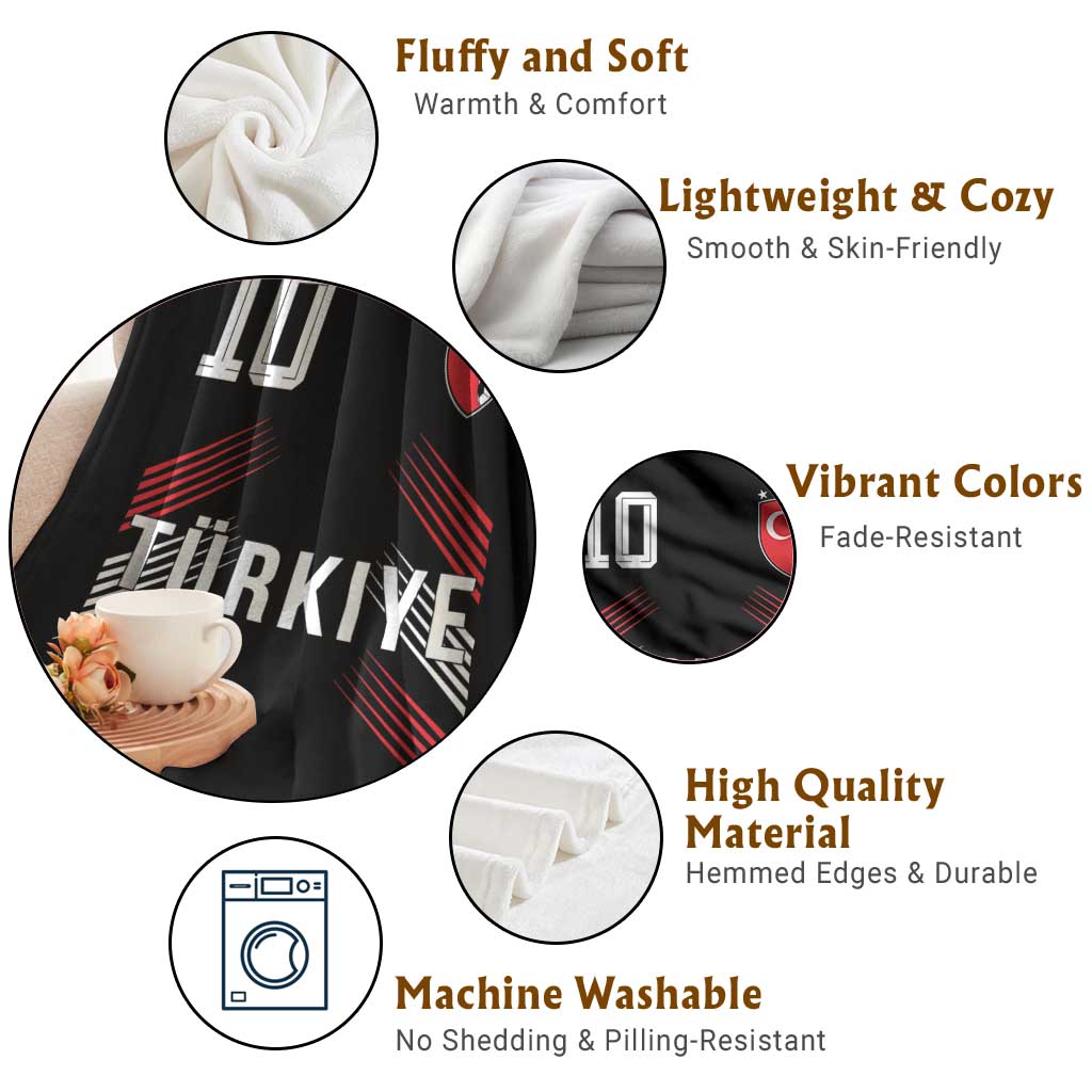 Proud Turkiye Soccer Fans Number 10 Jersey Style Throw Blanket Patriotic Turkish Football Turkey Sports Lover