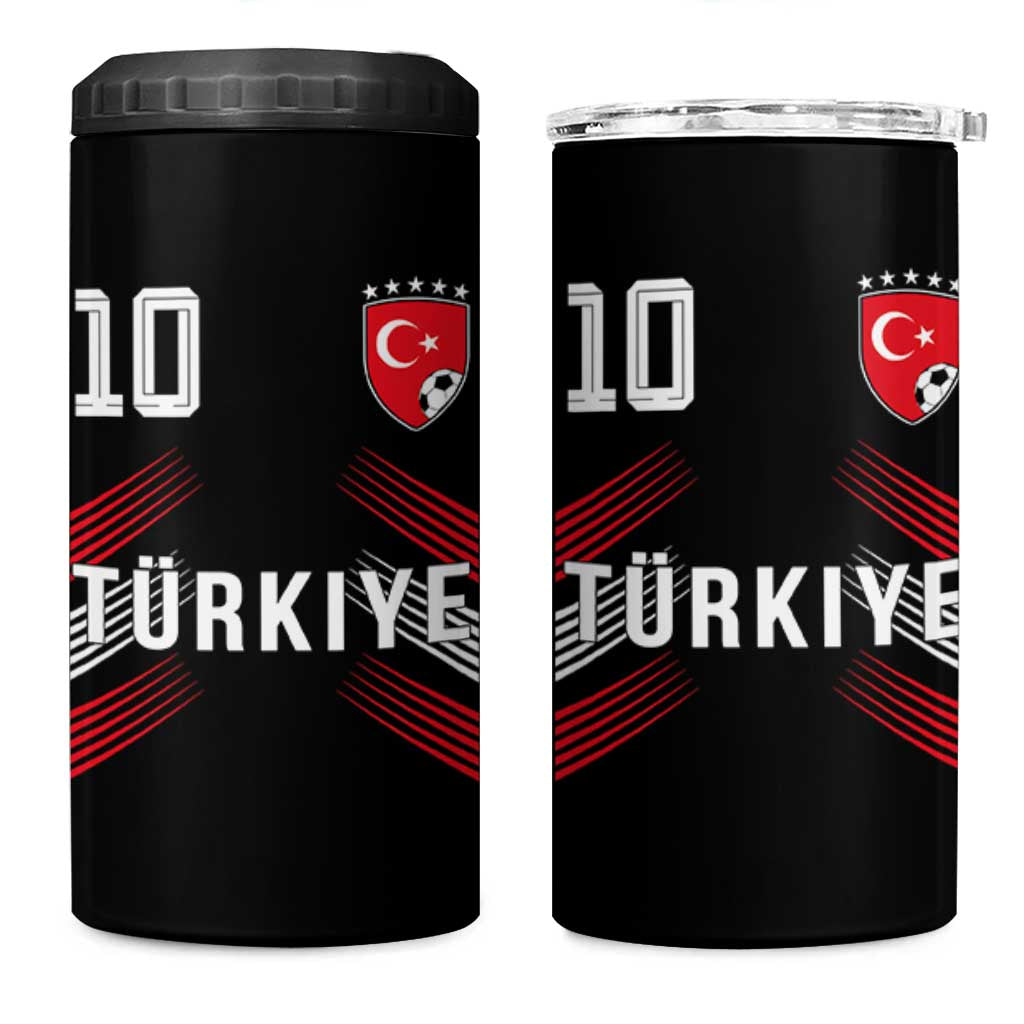 Proud Turkiye Soccer Fans Number 10 Jersey Style 4 in 1 Can Cooler Tumbler Patriotic Turkish Football Turkey Sports Lover