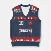 Proud Turkiye Soccer Fans Number 10 Jersey Style V-Neck Knit Sweater Vest Patriotic Turkish Football Turkey Sports Lover