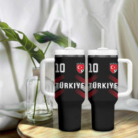 Proud Turkiye Soccer Fans Number 10 Jersey Style Tumbler With Handle Patriotic Turkish Football Turkey Sports Lover