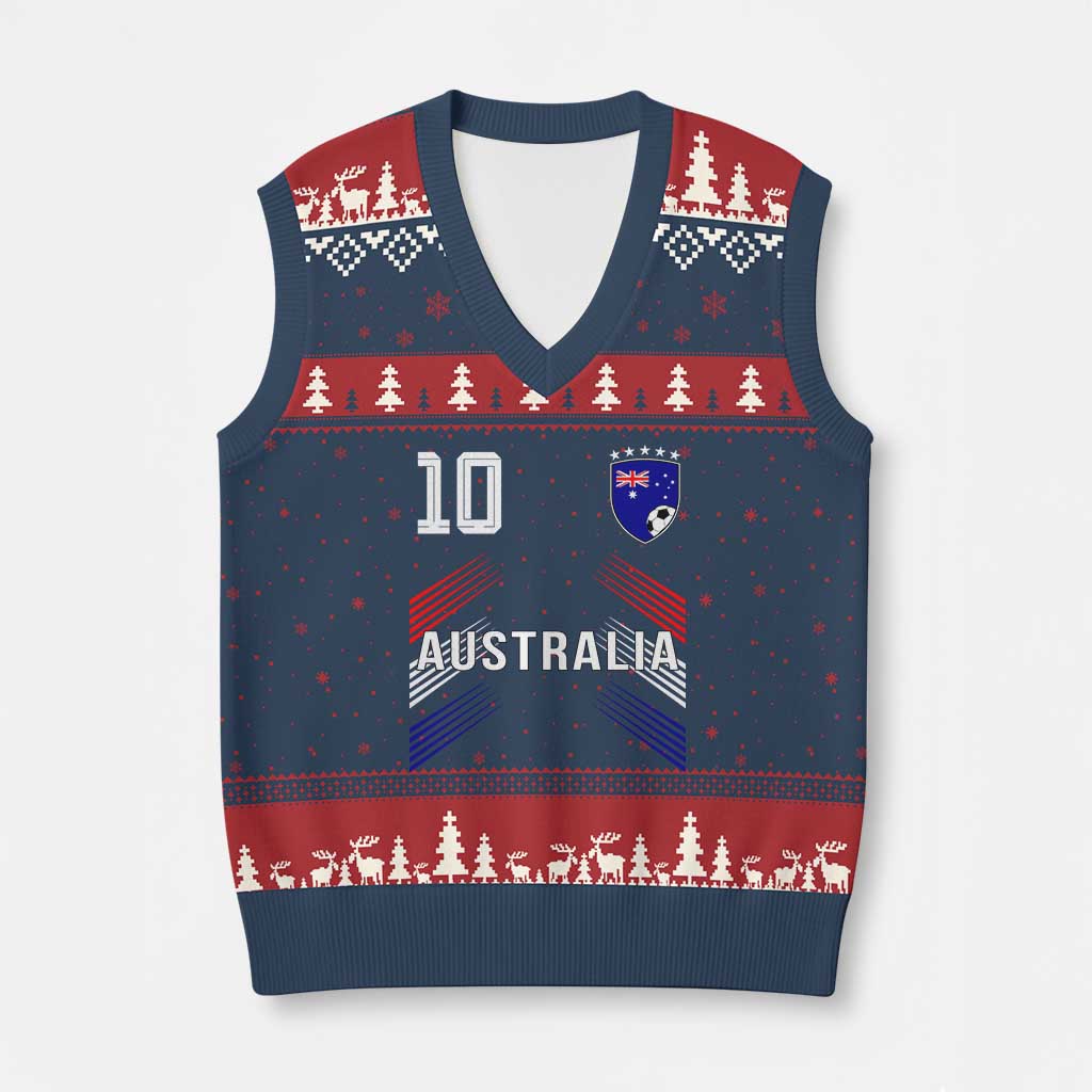 Australia Soccer Sports Graphic Number 10 Jersey Style V-Neck Knit Sweater Vest Proud Australian Football Fans Game Day Pride