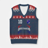 Australia Soccer Sports Graphic Number 10 Jersey Style V-Neck Knit Sweater Vest Proud Australian Football Fans Game Day Pride