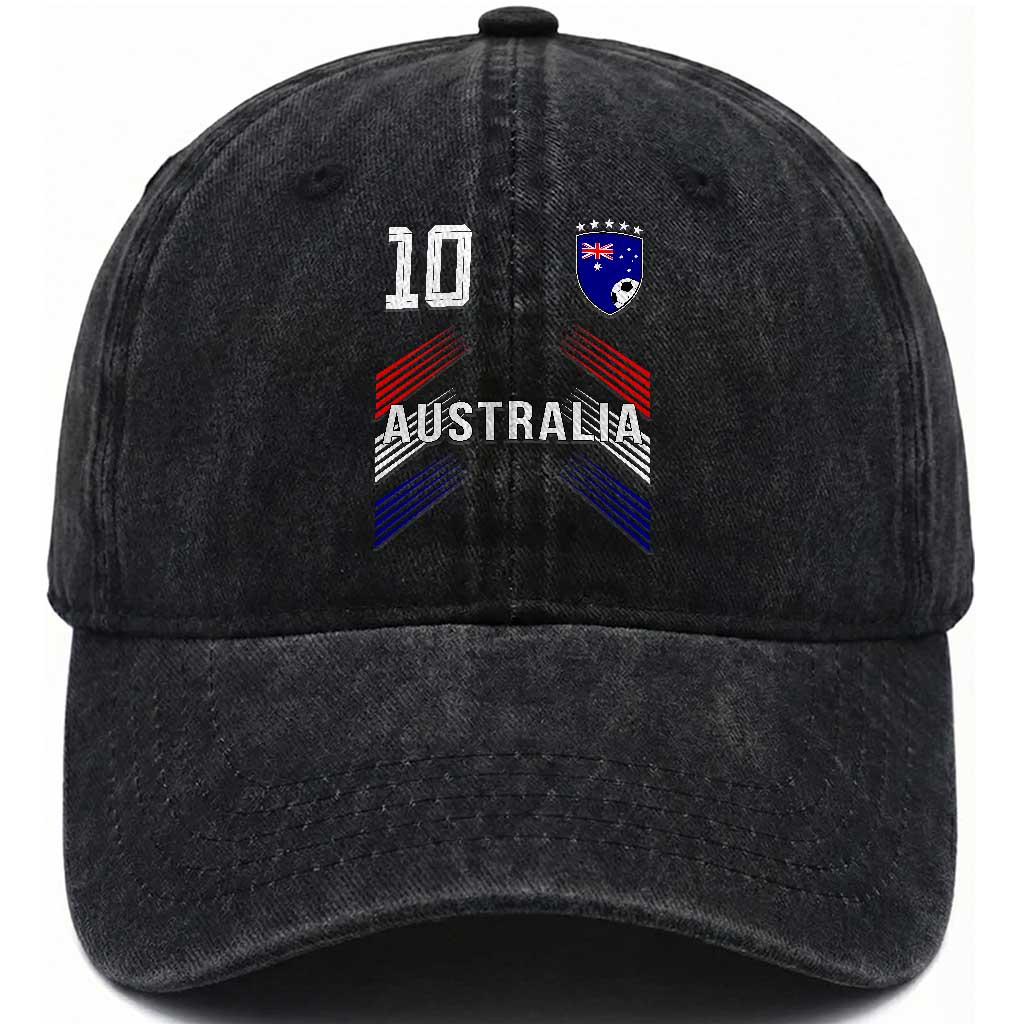 Australia Soccer Sports Graphic Number 10 Jersey Style Washed Cotton Baseball Cap Proud Australian Football Fans Game Day Pride