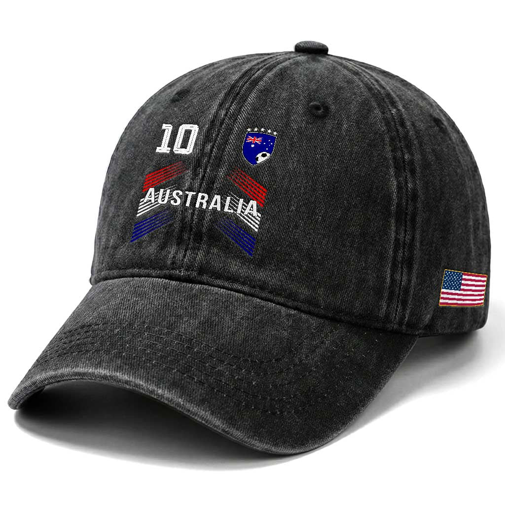 Australia Soccer Sports Graphic Number 10 Jersey Style Washed Cotton Baseball Cap Proud Australian Football Fans Game Day Pride