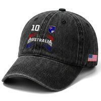 Australia Soccer Sports Graphic Number 10 Jersey Style Washed Cotton Baseball Cap Proud Australian Football Fans Game Day Pride