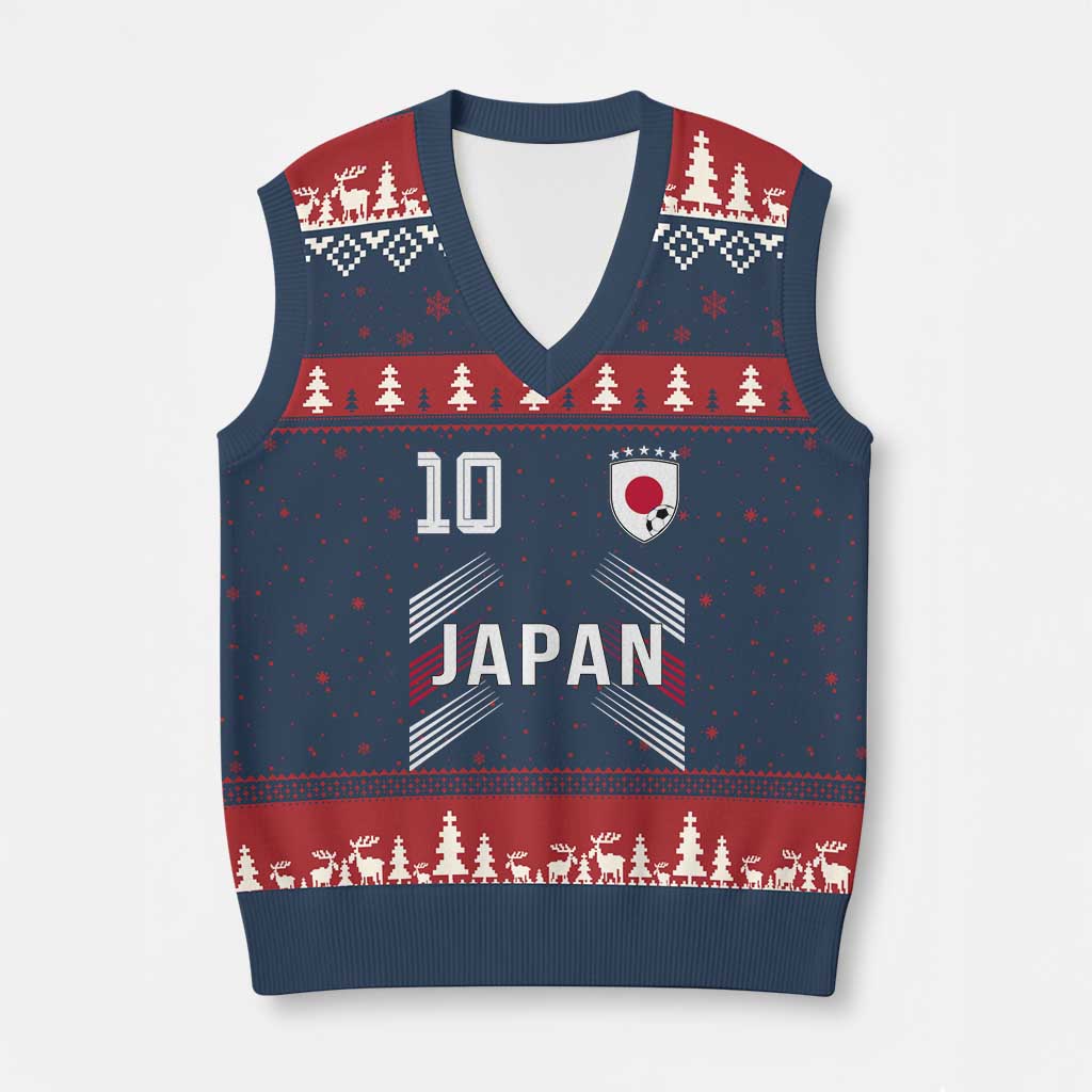 Japan Soccer Sports Graphic Number 10 Jersey Style V-Neck Knit Sweater Vest Proud Japanese Football Fans Game Day Pride