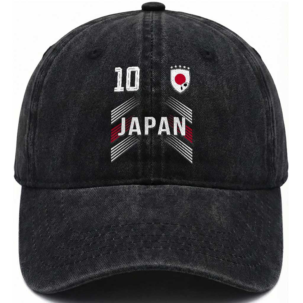 Japan Soccer Sports Graphic Number 10 Jersey Style Washed Cotton Baseball Cap Proud Japanese Football Fans Game Day Pride