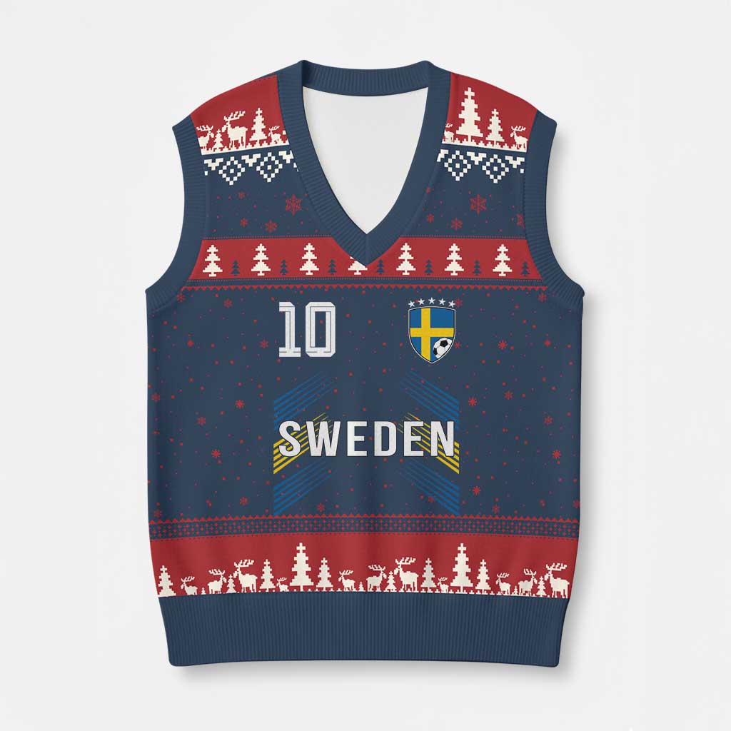 Sweden Soccer Sports Graphic Number 10 Jersey Style V-Neck Knit Sweater Vest Proud Swedish Football Fans Game Day Pride