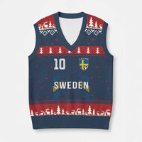 Sweden Soccer Sports Graphic Number 10 Jersey Style V-Neck Knit Sweater Vest Proud Swedish Football Fans Game Day Pride