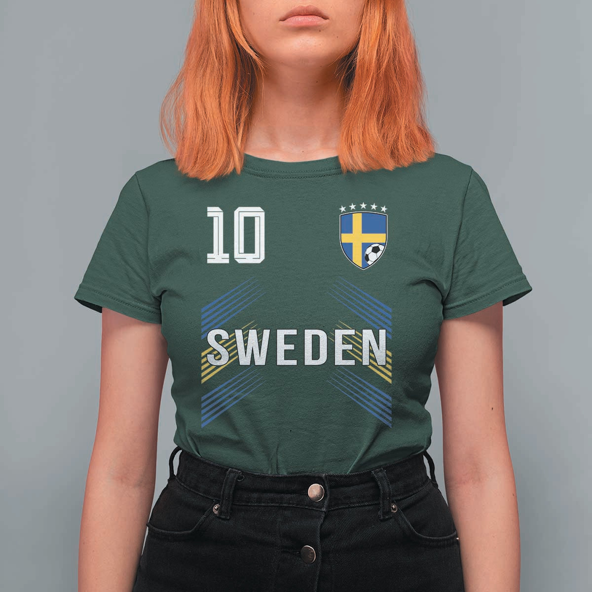 Sweden Soccer Sports Graphic Number 10 Jersey Style T Shirt For Women Proud Swedish Football Fans Game Day Pride