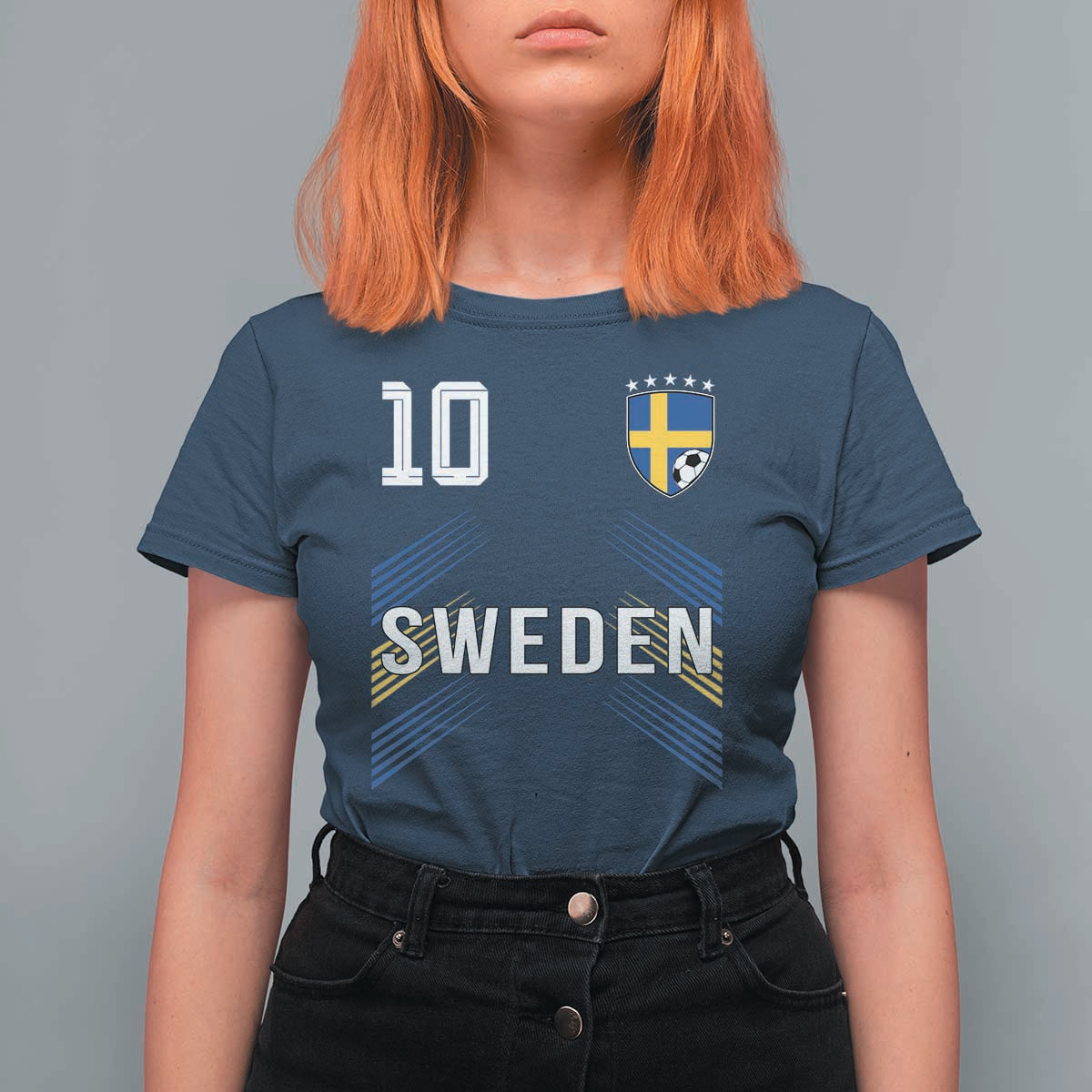 Sweden Soccer Sports Graphic Number 10 Jersey Style T Shirt For Women Proud Swedish Football Fans Game Day Pride