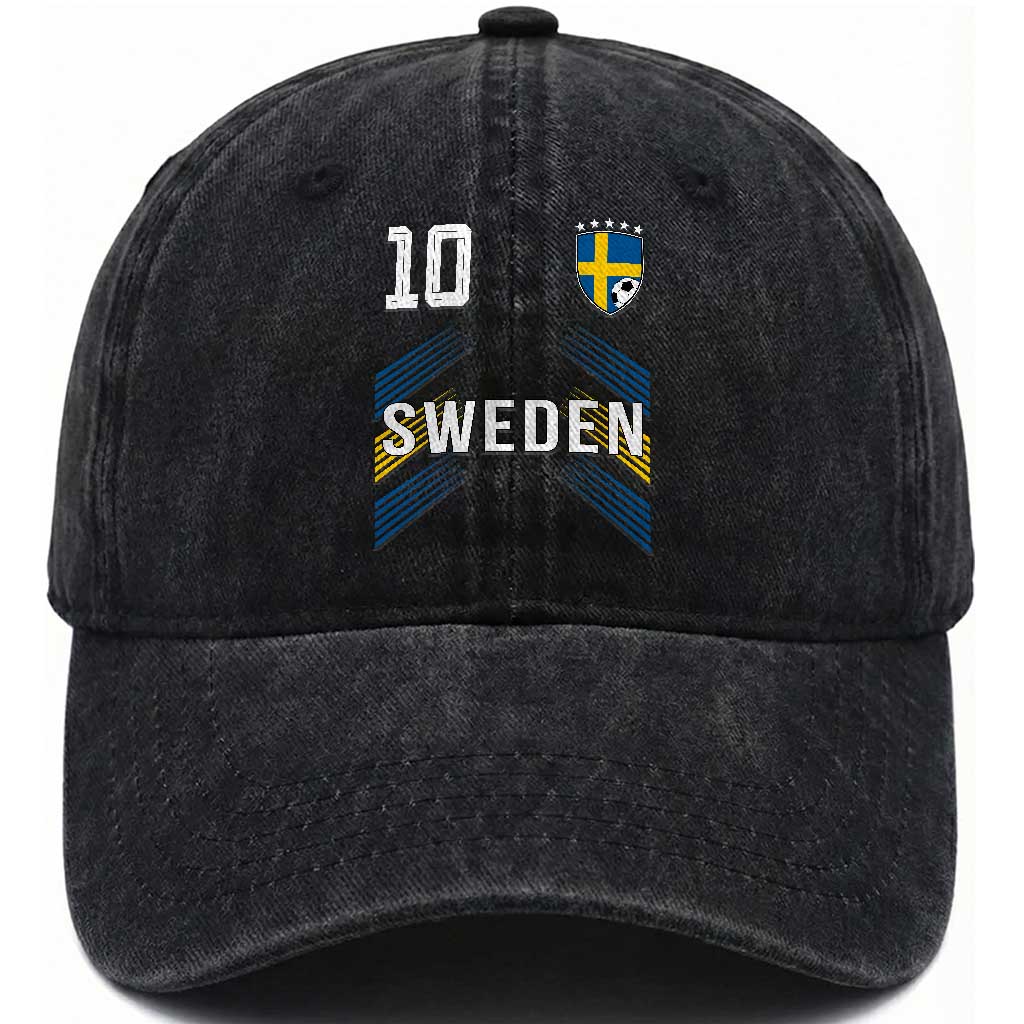 Sweden Soccer Sports Graphic Number 10 Jersey Style Washed Cotton Baseball Cap Proud Swedish Football Fans Game Day Pride