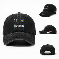 Sweden Soccer Sports Graphic Number 10 Jersey Style Washed Cotton Baseball Cap Proud Swedish Football Fans Game Day Pride