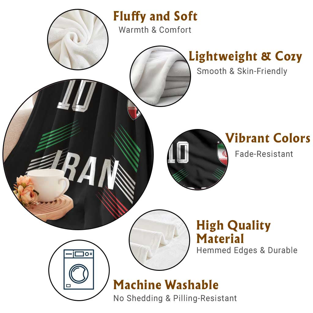 Iran Soccer Sports Graphic Number 10 Jersey Style Throw Blanket Proud Iranian Football Fans Game Day Pride