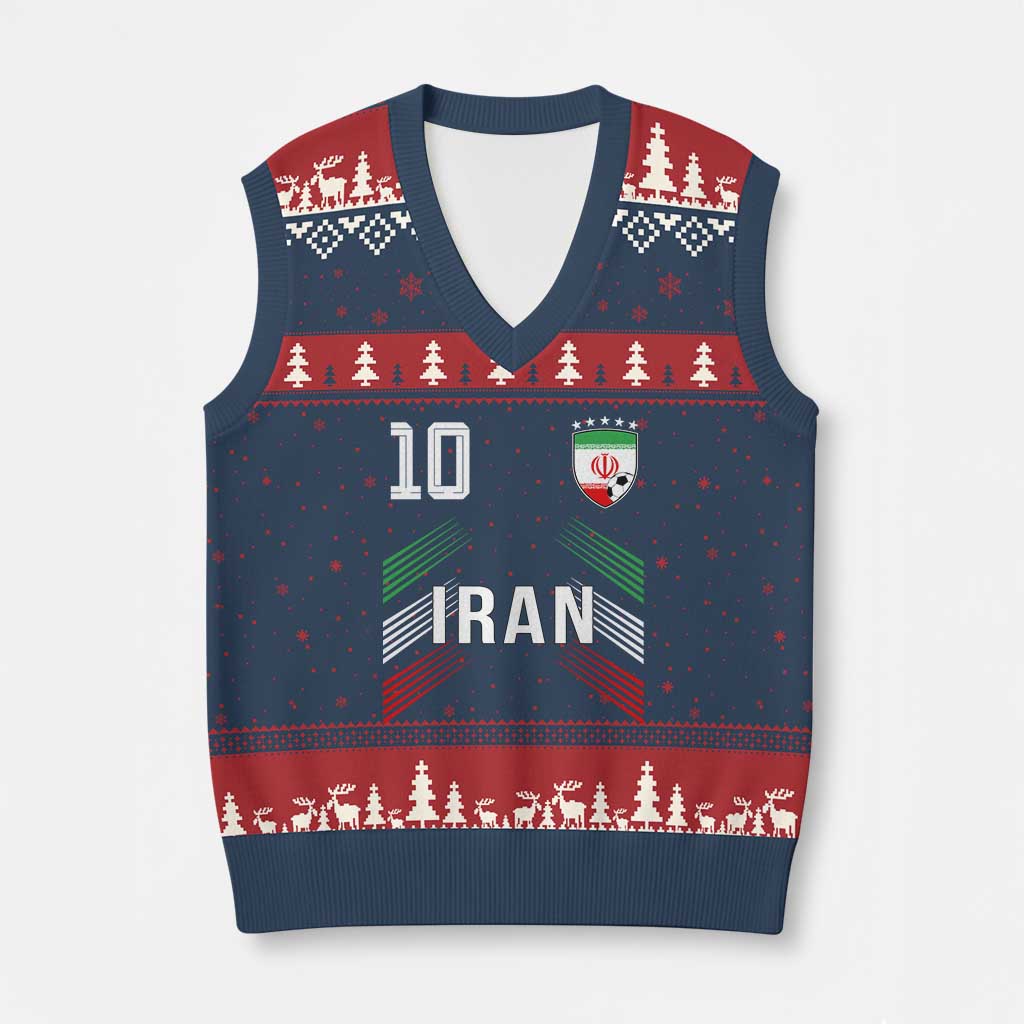 Iran Soccer Sports Graphic Number 10 Jersey Style V-Neck Knit Sweater Vest Proud Iranian Football Fans Game Day Pride
