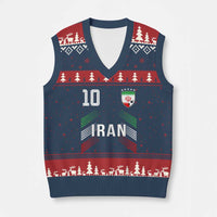 Iran Soccer Sports Graphic Number 10 Jersey Style V-Neck Knit Sweater Vest Proud Iranian Football Fans Game Day Pride