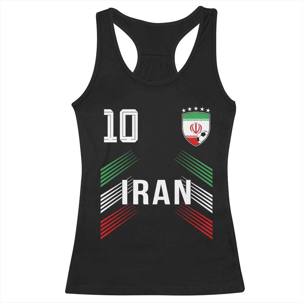 Iran Soccer Sports Graphic Number 10 Jersey Style Racerback Tank Top Proud Iranian Football Fans Game Day Pride