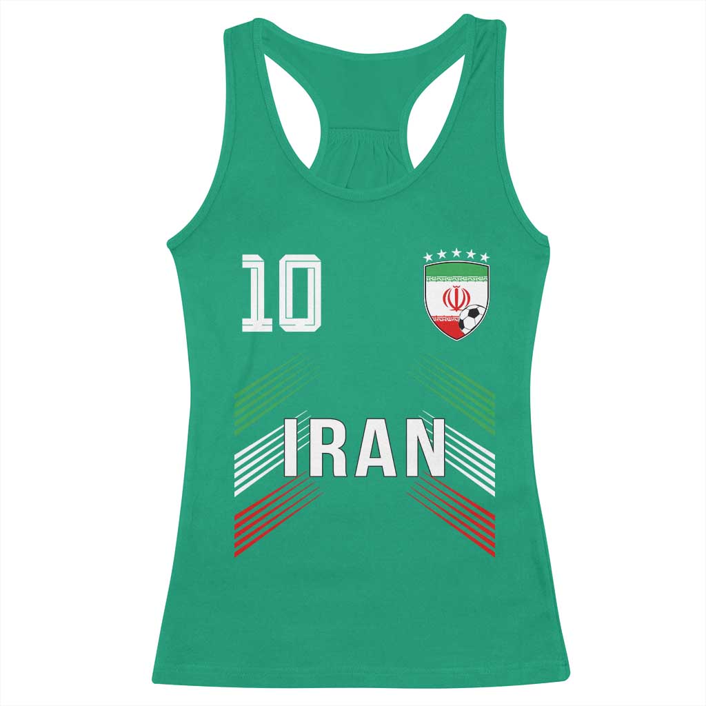Iran Soccer Sports Graphic Number 10 Jersey Style Racerback Tank Top Proud Iranian Football Fans Game Day Pride