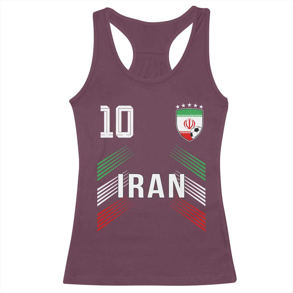 Iran Soccer Sports Graphic Number 10 Jersey Style Racerback Tank Top Proud Iranian Football Fans Game Day Pride