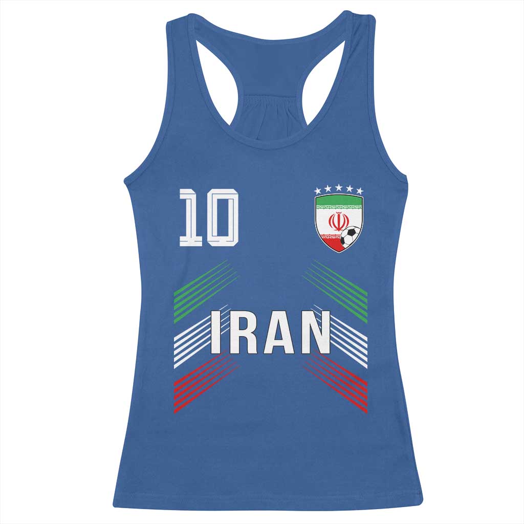 Iran Soccer Sports Graphic Number 10 Jersey Style Racerback Tank Top Proud Iranian Football Fans Game Day Pride