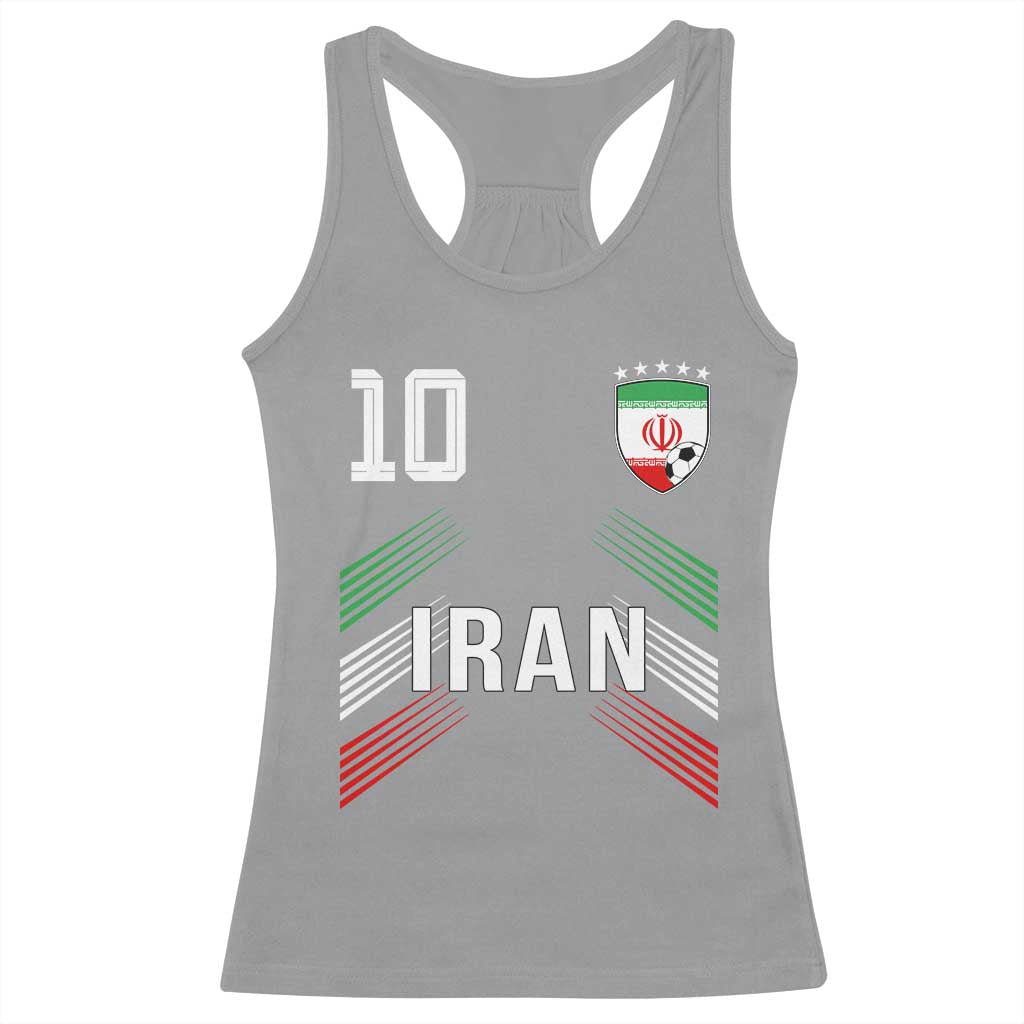 Iran Soccer Sports Graphic Number 10 Jersey Style Racerback Tank Top Proud Iranian Football Fans Game Day Pride