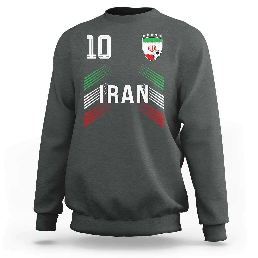 Iran Soccer Sports Graphic Number 10 Jersey Style Sweatshirt Proud Iranian Football Fans Game Day Pride