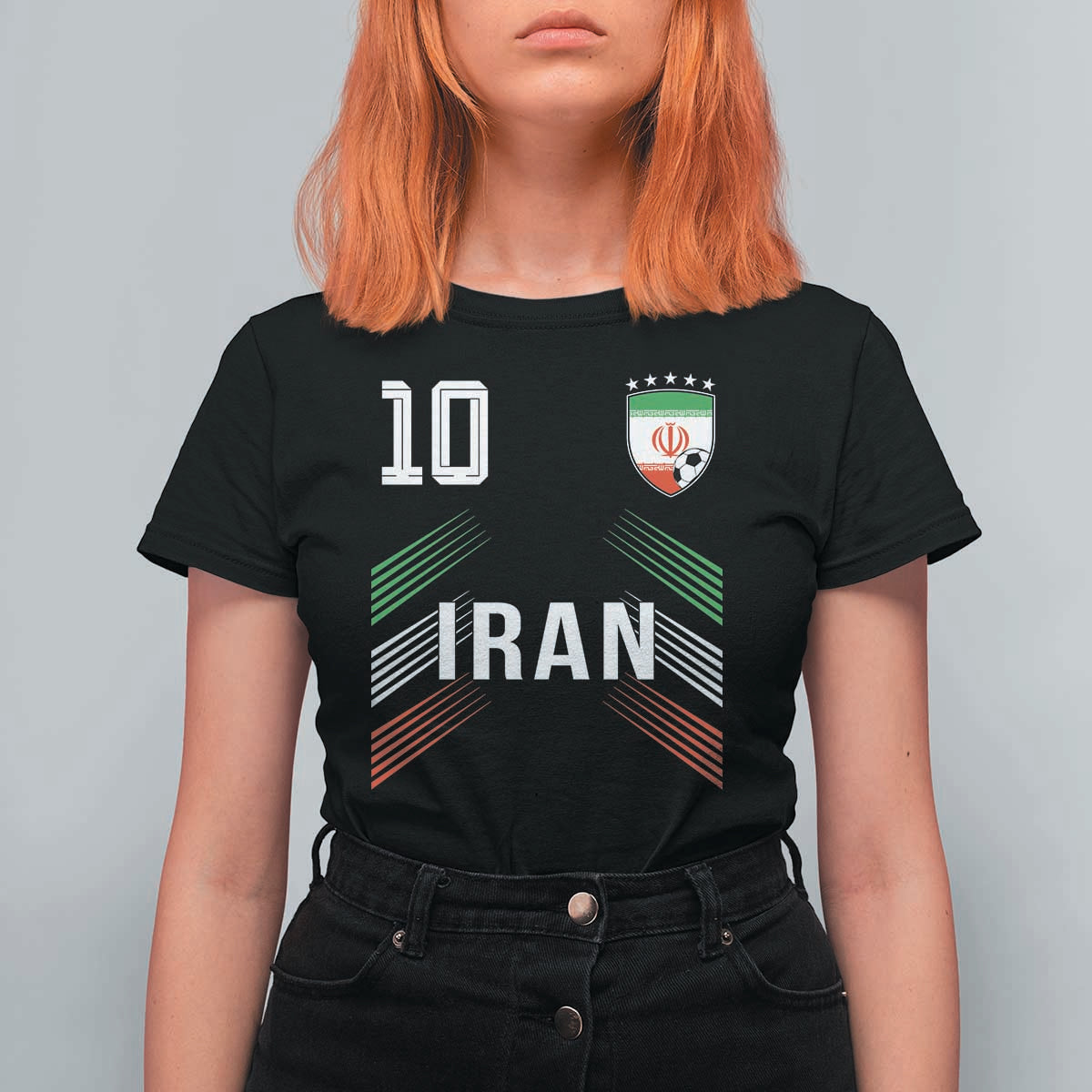 Iran Soccer Sports Graphic Number 10 Jersey Style T Shirt For Women Proud Iranian Football Fans Game Day Pride