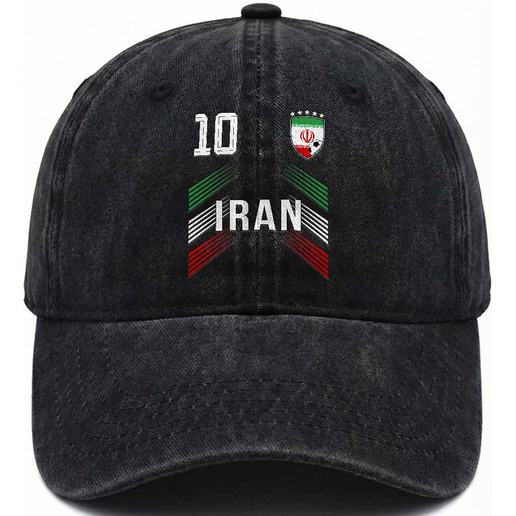Iran Soccer Sports Graphic Number 10 Jersey Style Washed Cotton Baseball Cap Proud Iranian Football Fans Game Day Pride