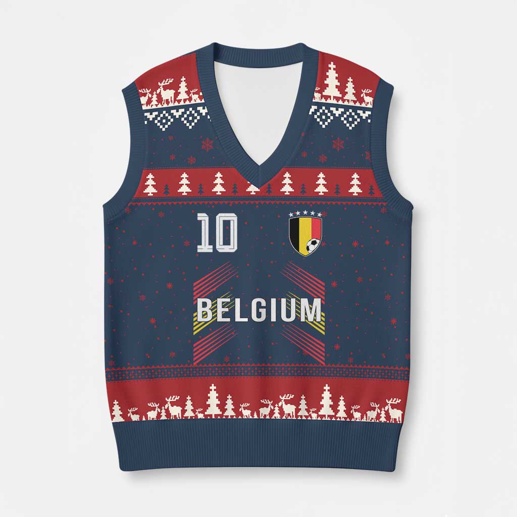 Belgium Soccer Sports Graphic Number 10 Jersey Style V-Neck Knit Sweater Vest Proud Belgian Football Fans Game Day Pride