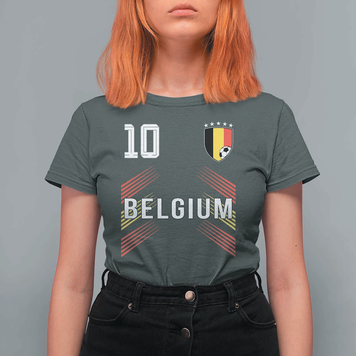 Belgium Soccer Sports Graphic Number 10 Jersey Style T Shirt For Women Proud Belgian Football Fans Game Day Pride