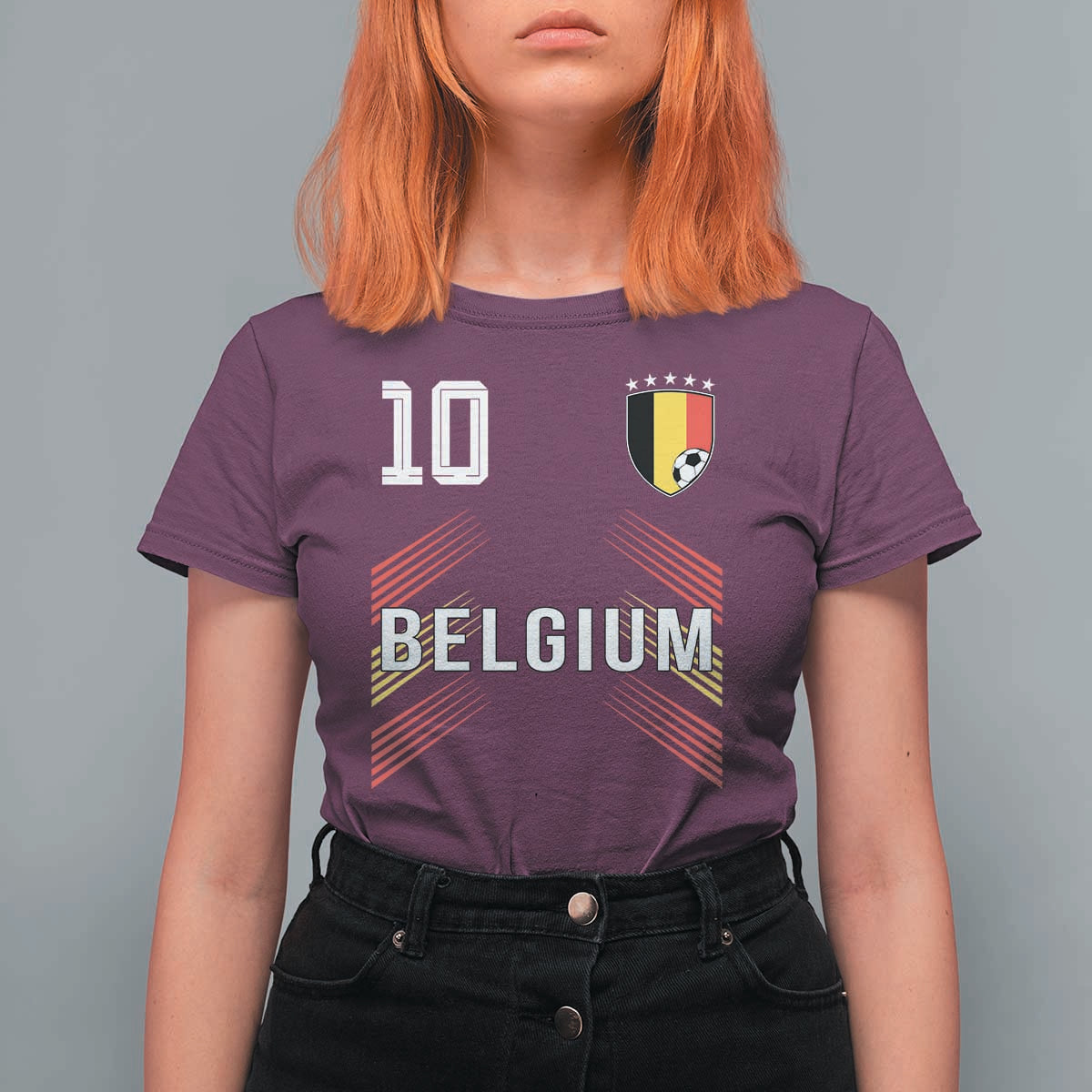 Belgium Soccer Sports Graphic Number 10 Jersey Style T Shirt For Women Proud Belgian Football Fans Game Day Pride