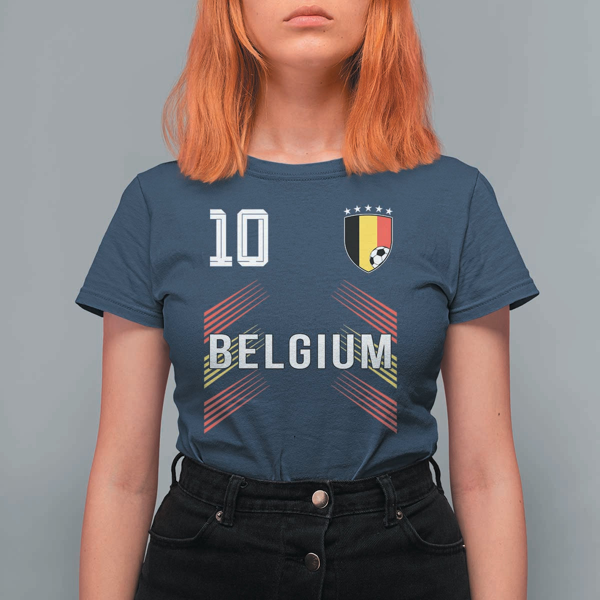 Belgium Soccer Sports Graphic Number 10 Jersey Style T Shirt For Women Proud Belgian Football Fans Game Day Pride