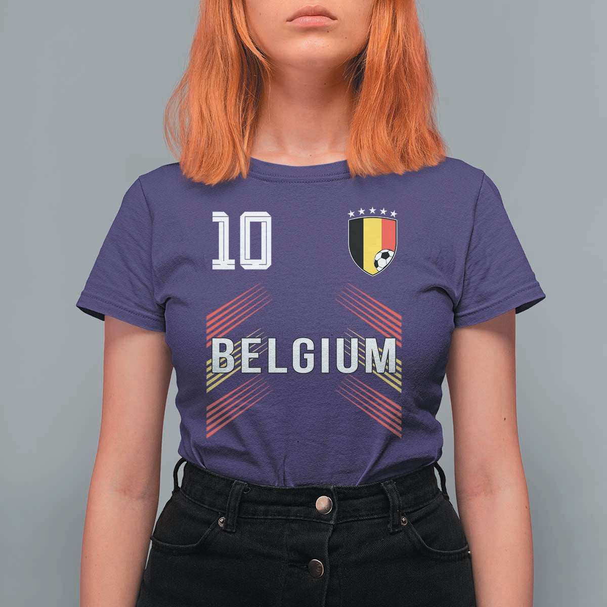 Belgium Soccer Sports Graphic Number 10 Jersey Style T Shirt For Women Proud Belgian Football Fans Game Day Pride