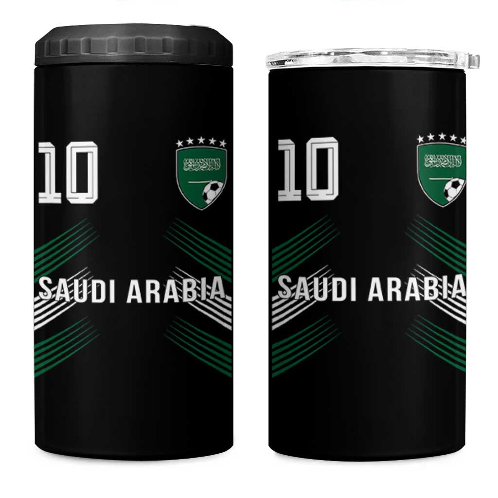 Saudi Arabia Soccer Sports Graphic Number 10 Jersey Style 4 in 1 Can Cooler Tumbler Proud Saudi Football Fans Game Day Pride