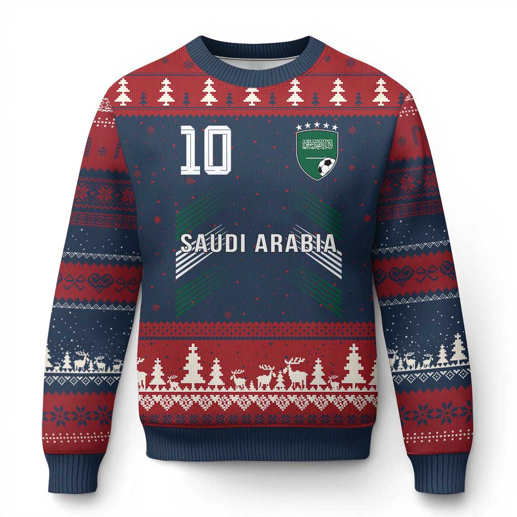 Saudi Arabia Soccer Sports Graphic Number 10 Jersey Style Ugly Christmas Sweater Proud Saudi Football Fans Game Day Pride