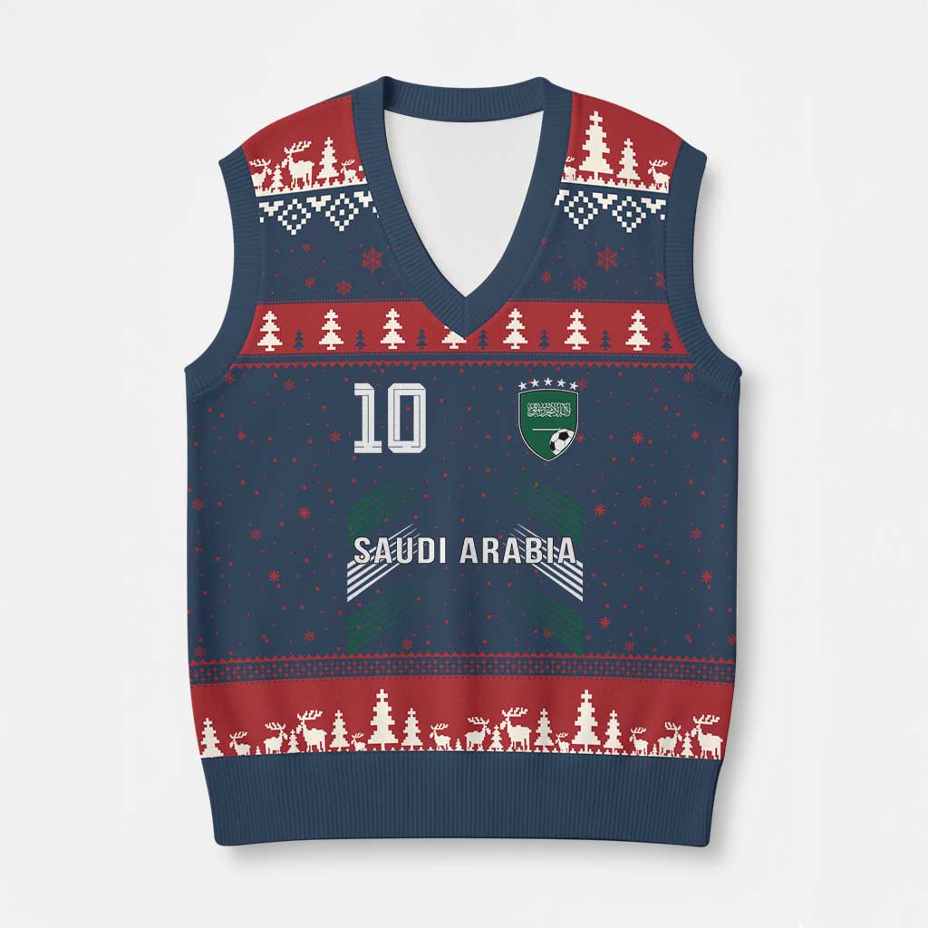 Saudi Arabia Soccer Sports Graphic Number 10 Jersey Style V-Neck Knit Sweater Vest Proud Saudi Football Fans Game Day Pride