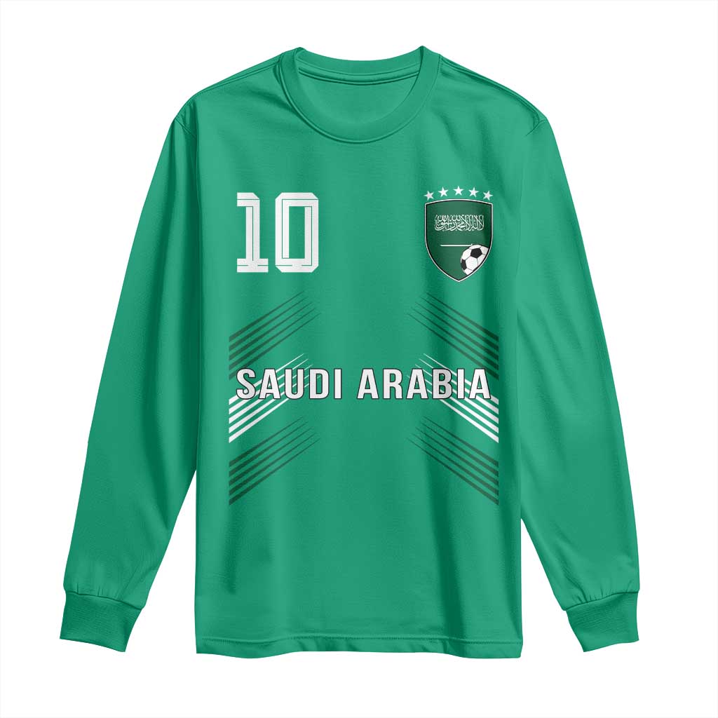 Saudi Arabia Soccer Sports Graphic Number 10 Jersey Style Long Sleeve Shirt Proud Saudi Football Fans Game Day Pride