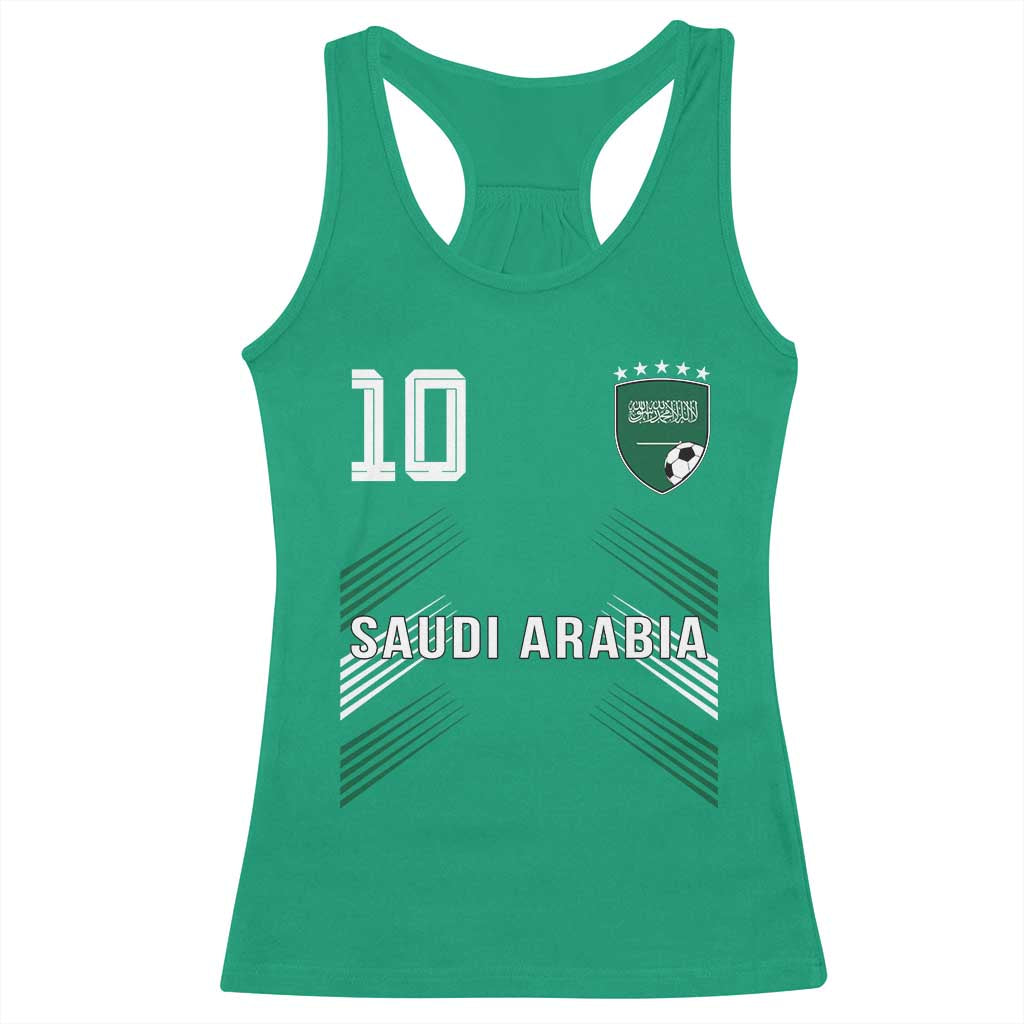 Saudi Arabia Soccer Sports Graphic Number 10 Jersey Style Racerback Tank Top Proud Saudi Football Fans Game Day Pride
