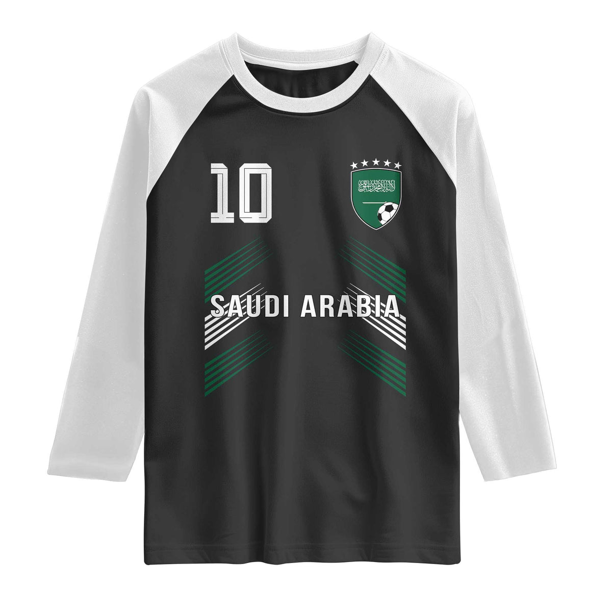 Saudi Arabia Soccer Sports Graphic Number 10 Jersey Style Raglan Shirt Proud Saudi Football Fans Game Day Pride