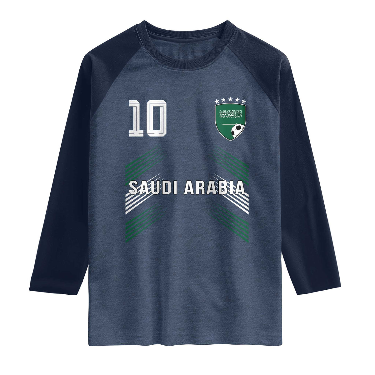 Saudi Arabia Soccer Sports Graphic Number 10 Jersey Style Raglan Shirt Proud Saudi Football Fans Game Day Pride