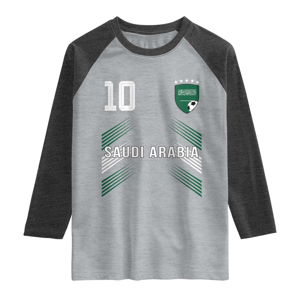 Saudi Arabia Soccer Sports Graphic Number 10 Jersey Style Raglan Shirt Proud Saudi Football Fans Game Day Pride