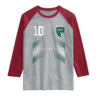 Saudi Arabia Soccer Sports Graphic Number 10 Jersey Style Raglan Shirt Proud Saudi Football Fans Game Day Pride