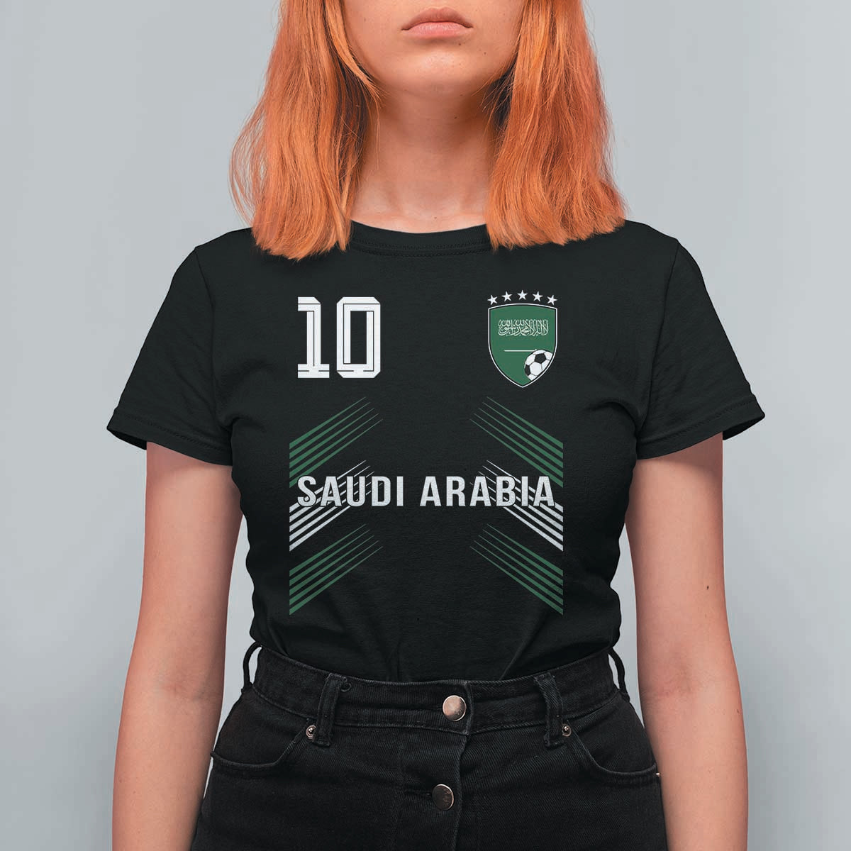 Saudi Arabia Soccer Sports Graphic Number 10 Jersey Style T Shirt For Women Proud Saudi Football Fans Game Day Pride